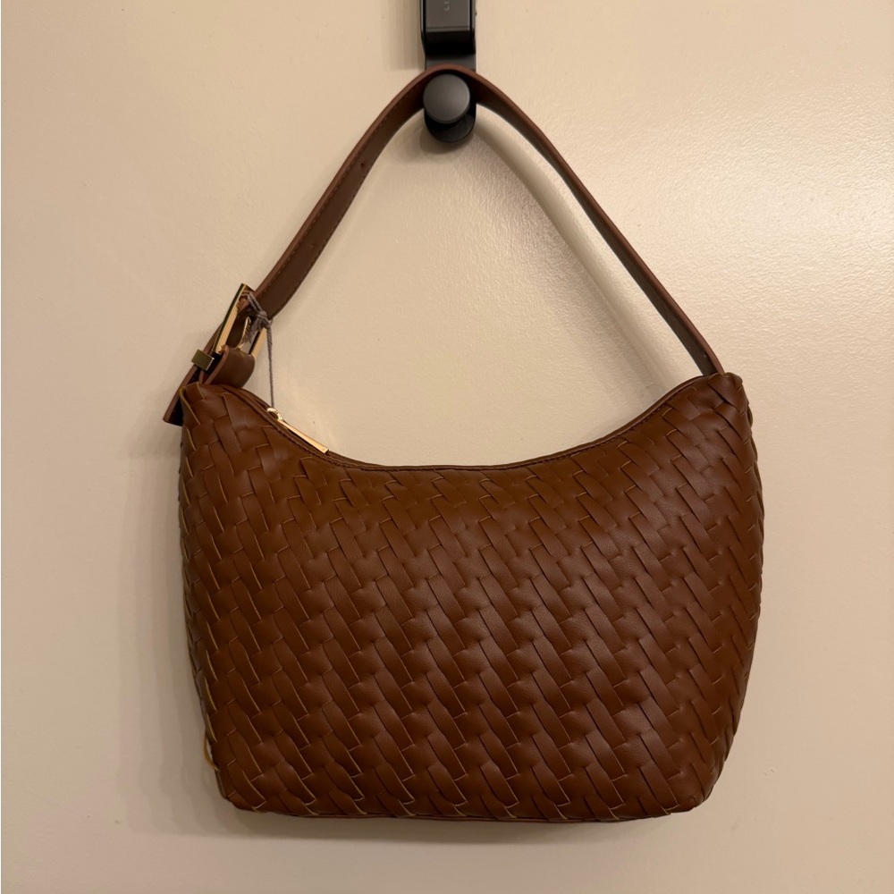 Brown Woven Leather Shoulder Bag